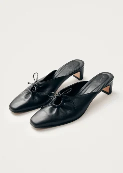 Amar Schwarze Leder Pantoletten