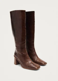 East Croco Braune Lederstiefel