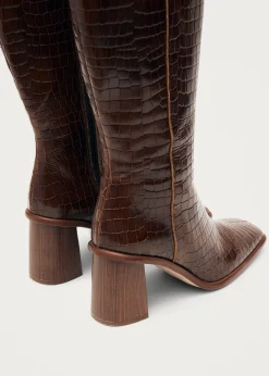 East Croco Braune Lederstiefel