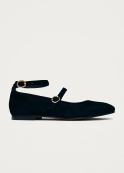 Evelyn Schwarze Mary-Jane Flats aus Wildleder