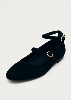 Evelyn Schwarze Mary-Jane Flats aus Wildleder