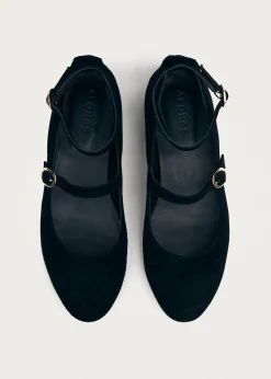 Evelyn Schwarze Mary-Jane Flats aus Wildleder