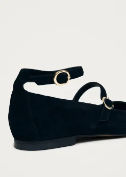 Evelyn Schwarze Mary-Jane Flats aus Wildleder
