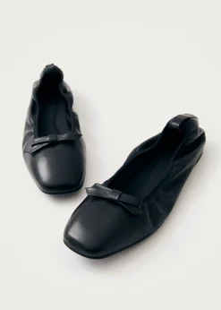 Freya Schwarze Leder-Flache Ballerinas