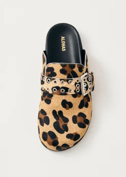 Halia Beige Leopard Leder Clogs