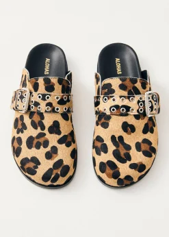 Halia Beige Leopard Leder Clogs