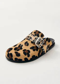 Halia Beige Leopard Leder Clogs