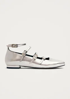 Luke Silberne Mary Jane Ballerinas aus Leder