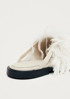 Maja Furry Cremefarbene Leder Pantoletten