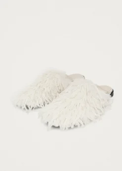 Maja Furry Cremefarbene Leder Pantoletten