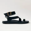 Myles Schwarze Ledersandalen