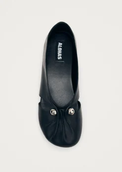 Ravena Black Leather Ballet Flats