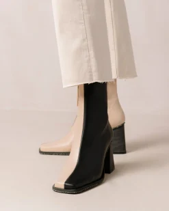 South Bicolor Corn Stone Beige Black Vegan Leather Ankle Boots