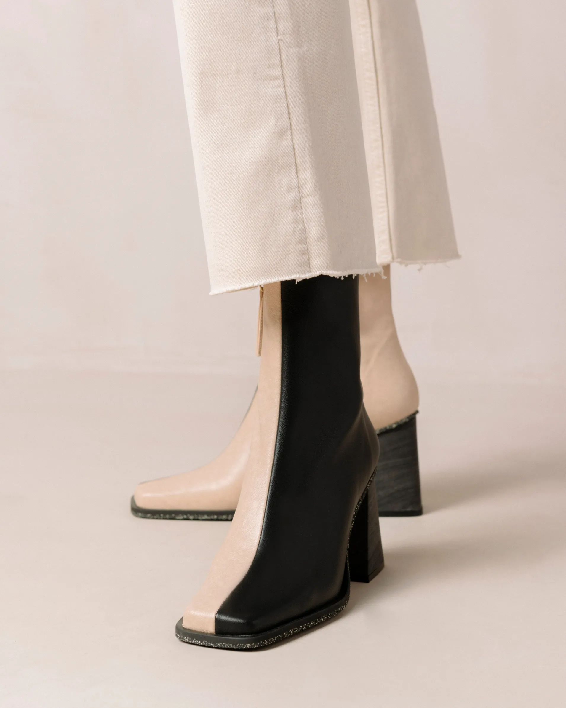 South Bicolor Corn Stone Beige Black Vegan Leather Ankle Boots