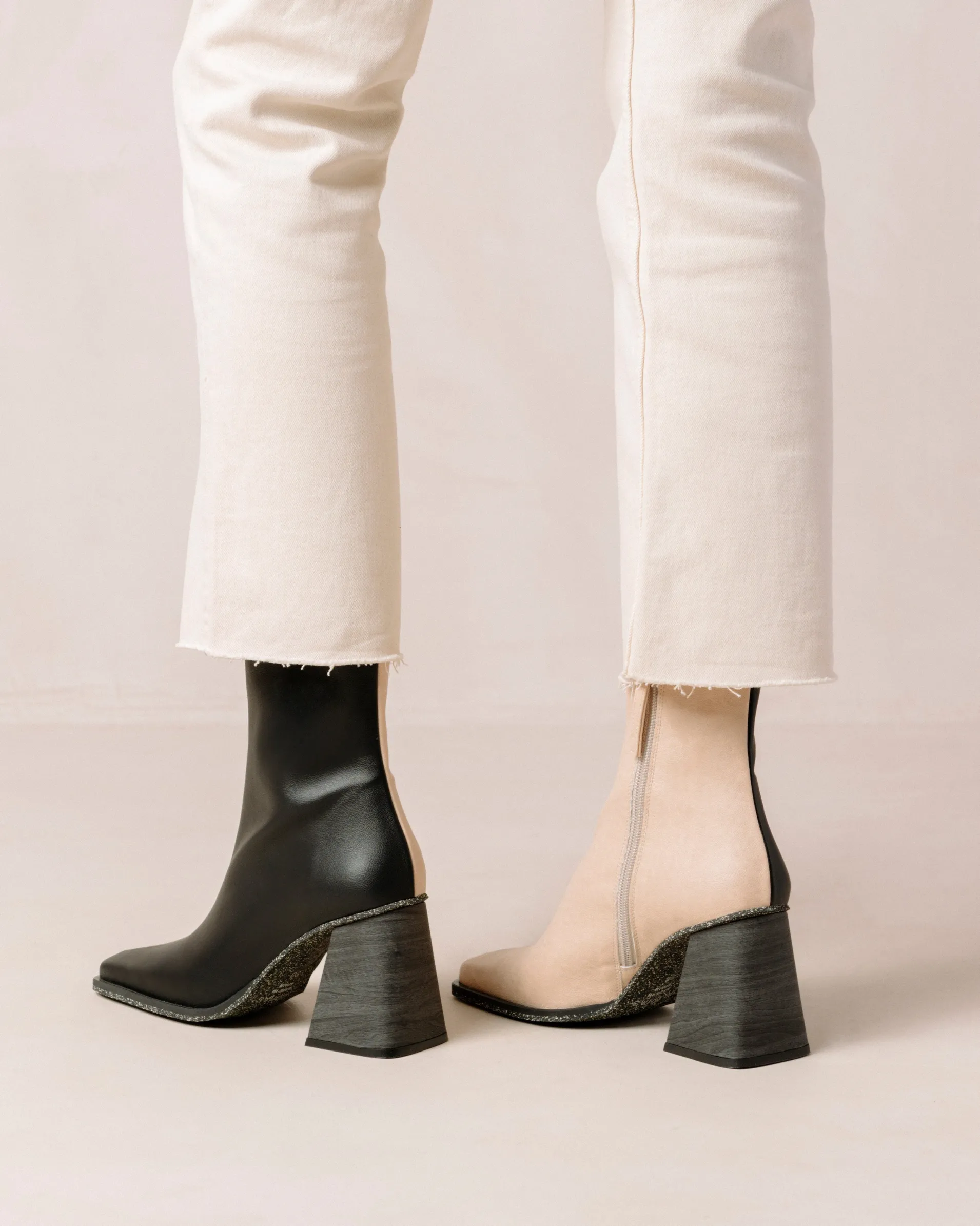 South Bicolor Corn Stone Beige Black Vegan Leather Ankle Boots