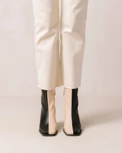 South Bicolor Corn Stone Beige Black Vegan Leather Ankle Boots