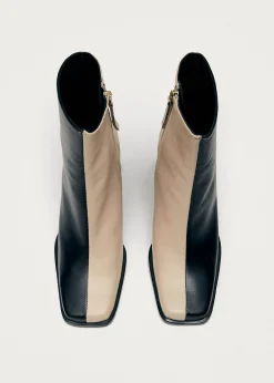 South Bicolor Schwarze und beigefarbene Lederstiefel