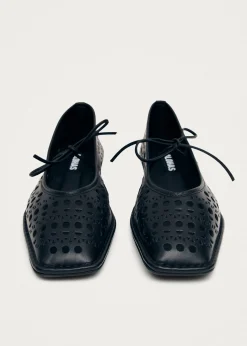 Sway Slit Schwarze Leder-Ballerinas