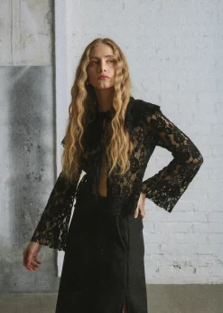 Tolpa Lace Schwarz Bluse