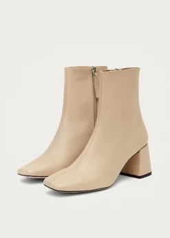 Watercolor Tahini Beige Vegan Leather Ankle Boots